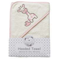 BW-120-022P: Baby Hooded Towel - Giraffe- Pink